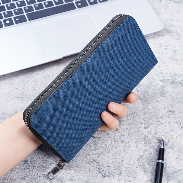 New Men's Long Zipper Wallet Large Capacity Multi Card Slot Business Canvas Hand Wallet_viptrois.com