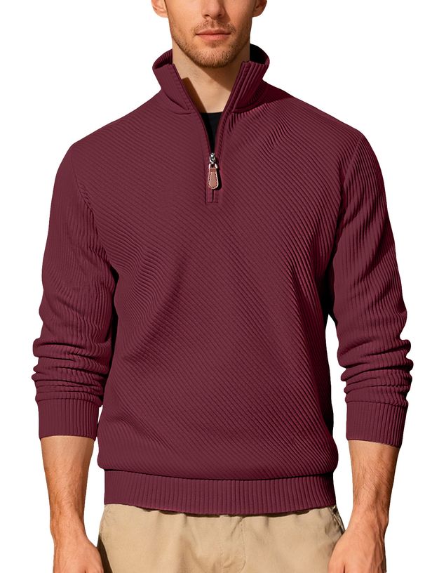 Men's Clothing Autumn And Winter New Solid Color Men's Half Zip Corduroy Casual Stand Up Collar Long Sleeved Sweatshirt Spot Men_viptrois.com