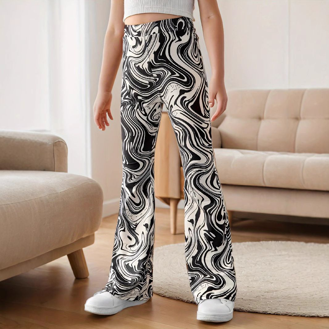 Mother & Kids INS Girls Comfortable Elastic Tie Dye Leggings Slim High Waist Sports Pants_viptrois.com