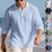 Men's Linen Blend Button-Up Polo Shirt – Breathable Long Sleeve, Relaxed Fit, Classic Solid Colors (S-XXXL, Casual & Everyday Wear)_viptrois.com