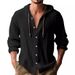 2025 New Spring/summer Hooded T-shirt Solid Color Cotton Linen Men's Casual Long Sleeved Top_viptrois.com