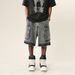 Men's Clothing High Street Vibe Washed Distressed Raw Edge Denim Shorts Pocket Workwear Loose Shorts_viptrois.com