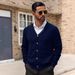 Men's Jacquard Knit Button-Up Cardigan – Slim-Fit Breathable Pullover With Textured Pattern (S-XXXL)_viptrois.com