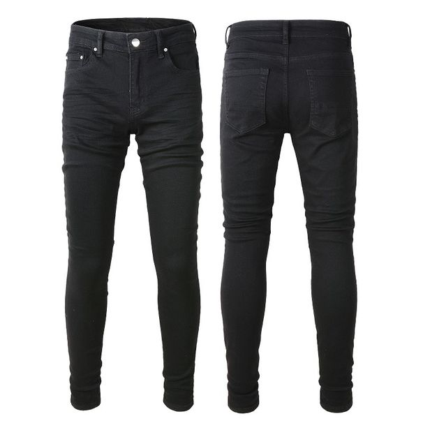 Men's Clothing High Street Black Trousers Wrinkled Skinny Elastic Men's Jeans Slim Fit 800_viptrois.com