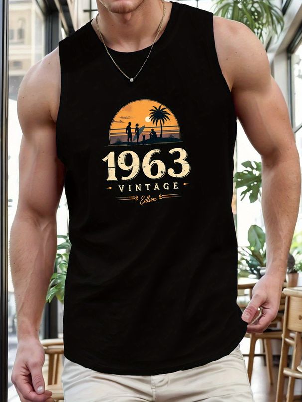 Canotta Uomo Girocollo 100% Cotone Stampa Surf Retrò Lavabile In Lavatrice Leggera Senza Maniche Casual Spiaggia Multicolore_viptrois.com