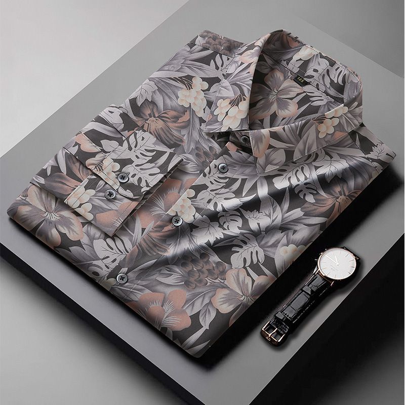 CT Plus Size Long Sleeve Shirt Men, Loose Fit Casual Digital Print Shirt, Extra Large Size, Slightly Stretchy For Autumn_viptrois.com