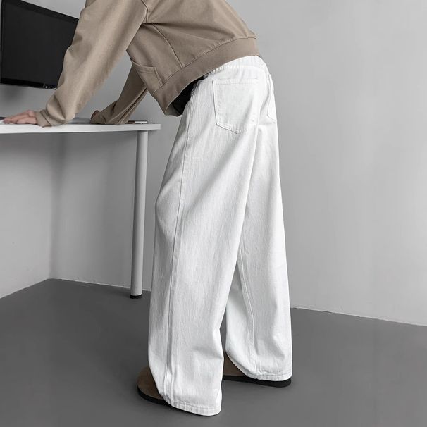 White Jeans Men Spring Autumn Trendy Loose Casual Versatile American Retro Floor-Length Wide-Leg Straight Pants_viptrois.com