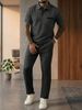 Classic Waffle Knit Men's Polo Shirt & Shorts Set - Breathable Cotton Blend Casual Lounge Wear For Daily Comfort_viptrois.com