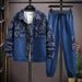 Cowboy Men's Spring Autumn 2024 New Trend Brand Trendy Teenage Boys And Students Workwear Jacket Lapel Set_viptrois.com