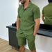 Men's Clothing Casual Comfortable Button-down Lapel Shirt Short-sleeved Shorts Suit Large Size_viptrois.com