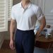 Vertical Stripe Knit Polo Men's Shirts Summer New Slim Solid Color Breathable Turn-Down Collar Business Short Sleeve Pol_viptrois.com