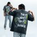 American Style Trendy Washed Vintage Large Print Cotton Short Sleeve T-Shirt Unisex Street Hip-Hop_viptrois.com
