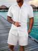 Men's Striped Lapel Shirt Shorts Trendy Casual Sports Suit_viptrois.com
