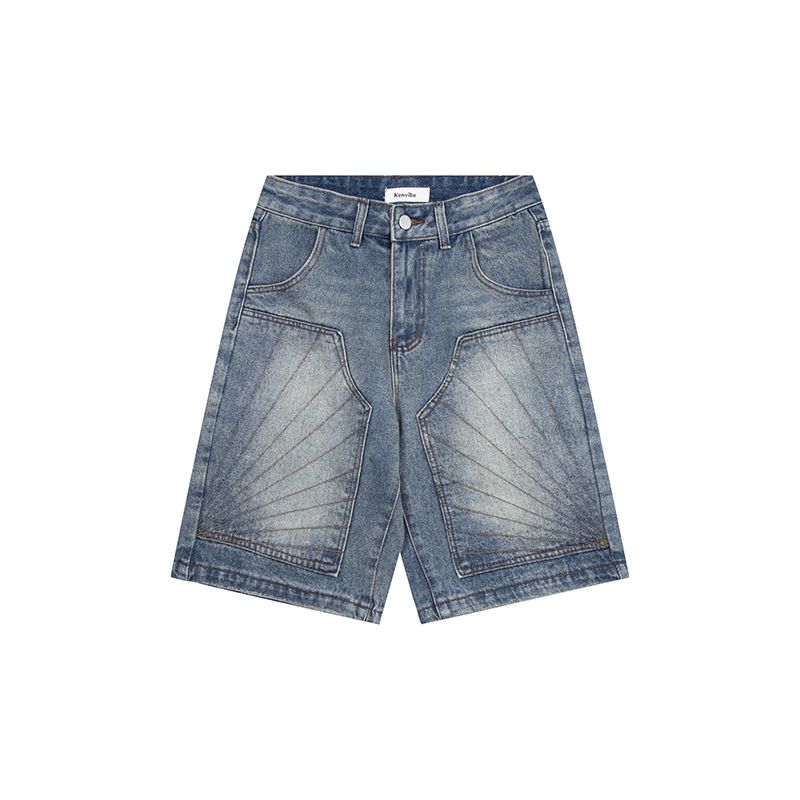 Men's Clothing Deconstructed Washed Distressed Workwear Denim Shorts For Men And Women Retro Loose Straight Shorts_viptrois.com
