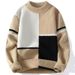 "Men's Color Block Knit Sweater – Trendy Loose Fit Winter Pullover, Warm & Stylish (Khaki/Black/Green, M-XXXL)"_viptrois.com