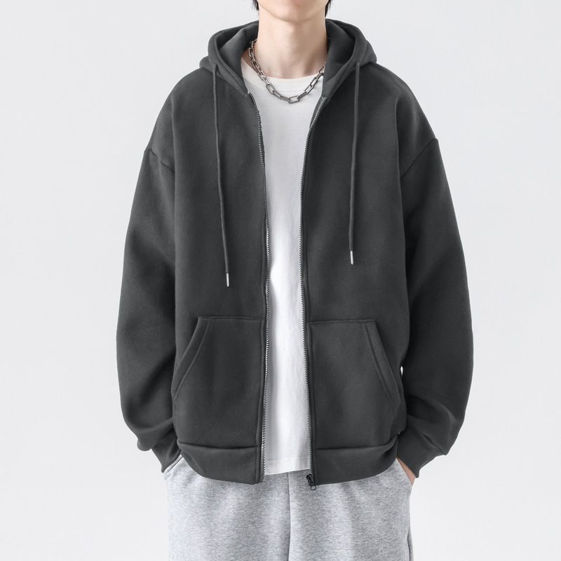 Men's Heavyweight Hooded Zip-Up Sweatshirt – Vintage American Style Pullover Jacket With Kangaroo Pocket, Oversized Fit For Casual Streetwear_viptrois.com