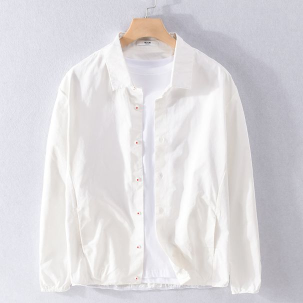 Men's Solid Color Long Sleeved Shirt For Spring And Autumn Fashion, Loose And Casual, Versatile With Slanted Pockets, Shirt Jacket_viptrois.com