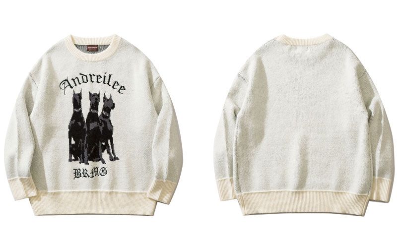 Men Vintage Sweater Y2K Streetwear Hip Hop Vintage Knitted Doberman Dog Sweaters Autumn Harajuku Fashion Retro Casual Sweaters_viptrois.com