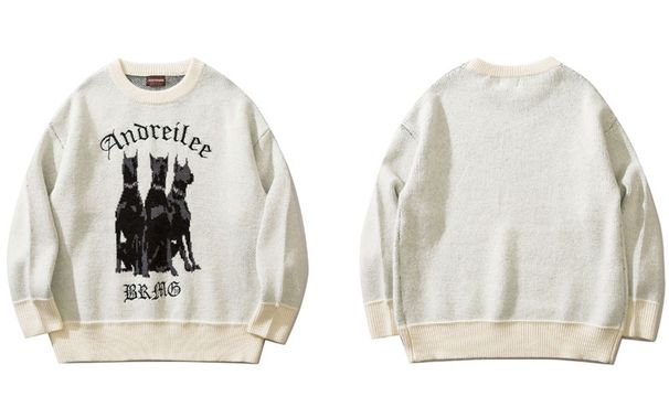 Men Vintage Sweater Y2K Streetwear Hip Hop Vintage Knitted Doberman Dog Sweaters Autumn Harajuku Fashion Retro Casual Sweaters_viptrois.com