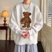 New retro personalized trendy brand teddy bear sweater for men, autumn and winter, loose fitting couple's knitted sweater_viptrois.com