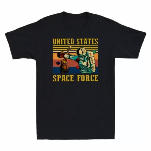 MENS WOMENS United States Space Force Funny Astronaut Vs Alien Vintage Men's Black T Shirt Mens Womens Tees Top_viptrois.com