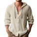 Men's Sports Casual Long Sleeve Shirt Cotton Linen Hooded Fashion Sweatshirt Trendy Versatile Loose Beach_viptrois.com