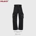 Men's and women's urban black casual trousers, trendy men's and women's same three-dimensional pockets and micro-flare zipper overalls_viptrois.com