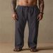 Men's Clothing Men's Cotton And Linen Solid Color Drawstring Patch Pocket Loose Casual Breathable Straight Trousers_viptrois.com