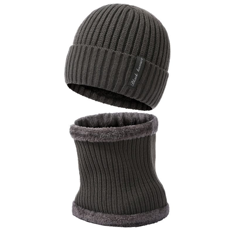 warm knitted hat scarf men plus velvet thick wool hat pullover neck protection two piece set_viptrois.com