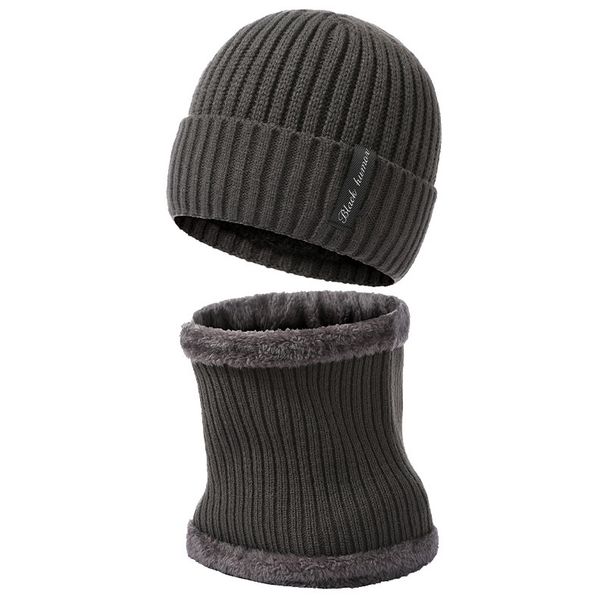 warm knitted hat scarf men plus velvet thick wool hat pullover neck protection two piece set_viptrois.com