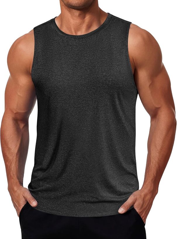 Men's Dry Fit Gym Tank Top Sleeveless Fitness Muscle Shirt UPF 50+ Summer Running Sports T-Shirt_viptrois.com