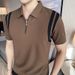 Summer New Arrival Men's Short Sleeve Polo Shirt High Elastic Ice Silk Bubble Turn down Collar T-Shirt with Half Zipper Trendy Wholesale_viptrois.com