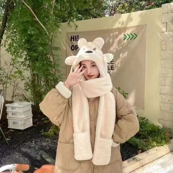 Wearing gloves, one in one, cute winter plush hat, scarf, three piece set, little rabbit, parent-child_viptrois.com