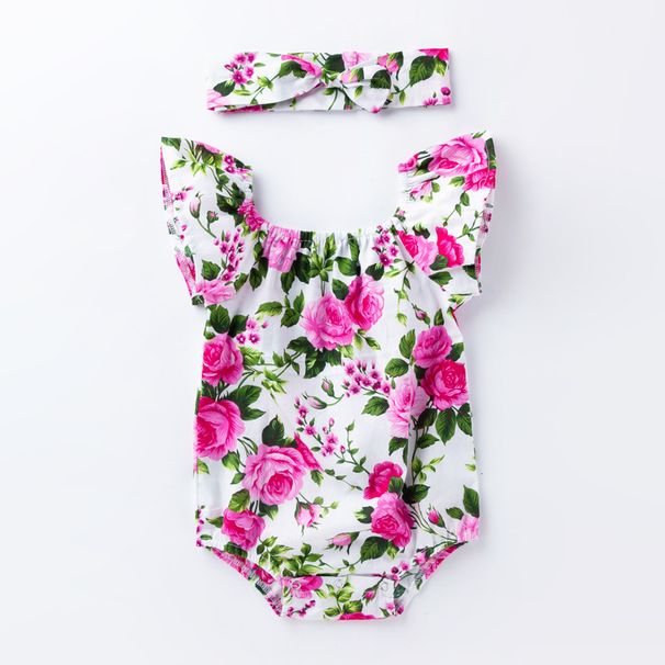 Children's clohing girl rose woven coon sleeveless jumpsui baby floral small flying sleeve climbing sui headwear_viptrois.com