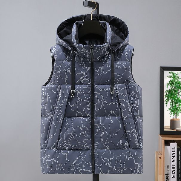 Men's Camo Detachable Hood Winter Vest - Lightweight Polyester Padded Jacket For Outdoor & Casual Wear (Grey/Black/Blue)_viptrois.com