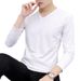 Modal Cotton Men's Long Sleeve Collar Slim Fit Pure White Autumn T-Shirt Base Shirt Trendy Top_viptrois.com