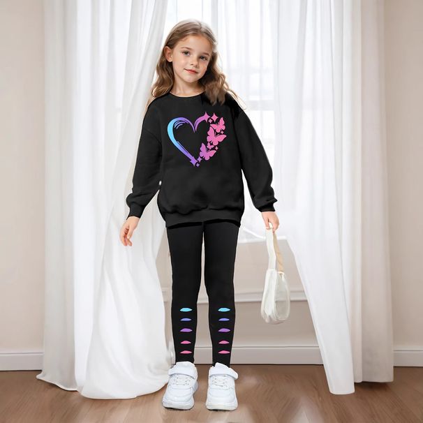 Mother & Kids INS Girls 2 Piece Set & Love Butterfly Print Long Sleeved Sweatshirt Leggings Outdoor Leisure Sports_viptrois.com