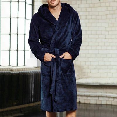 Men's Clothing warm men's large size thickened hooded patch pockets extended winter long sleeved solid color nightgown_viptrois.com