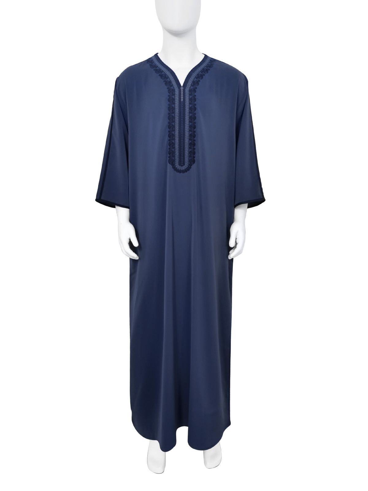 Men's Clothing New Muslim Mid Sleeve Embroidered Robe Middle Eastern Ethnic Style Men's Robe Side Pocket Muslim Robe_viptrois.com