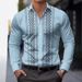 Cross-border European And American Ethnic Print Casual Geometric Pattern Men's Long-sleeve Shirt, Regular Fit Button-up_viptrois.com