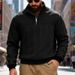 Men's Textured Jacquard Half-Zip Sweatshirt - Heavyweight Stand Collar Pullover With Unique Geometric Pattern, Relaxed Fit For Fall/Winter_viptrois.com