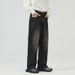 Men's Clothing Straight Half Elastic Waist Jeans Washed Vintage Wide Leg Long Pants_viptrois.com