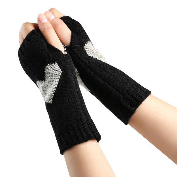 Unisex Short half finger knitted gloves Student office typing heart cuff wool warm love fingerless gloves_viptrois.com