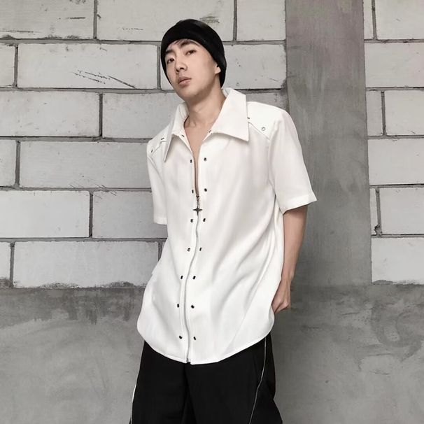 Design Sense Lapel Short Sleeved Shirt Men's Trendy Brand High Street Loose And High-end Half Sleeved Shirt_viptrois.com