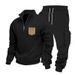 Men's Heavyweight Fleece Lined Stand Collar Sweatshirt & Work Pants Set - American Style Two Piece Casual Basic Autumn Winter Outfit Black Gray Khaki_viptrois.com