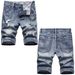 Summer Thin Denim For Men, Distressed Mid-Length Korean Style Trendy Loose Straight Printed Men's Five-Point Shorts_viptrois.com