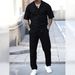 Men's Cuban Collar Short Sleeve Shirt And Shorts Set, Breathable Stretch Summer Casual Outfit, Relaxed Fit Resort Style For Vacation And Daily Wear_viptrois.com
