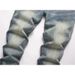Men's Stretch Denim Jeans With Punk-Inspired Print & Destructive Details - Slim Fit Retro Blue Denim Pants With Whisker Effects_viptrois.com
