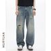 Men's Clothing Fashion Retro Washed Ripped Jeans Wide Leg Loose Casual Floor Mopping Trousers_viptrois.com