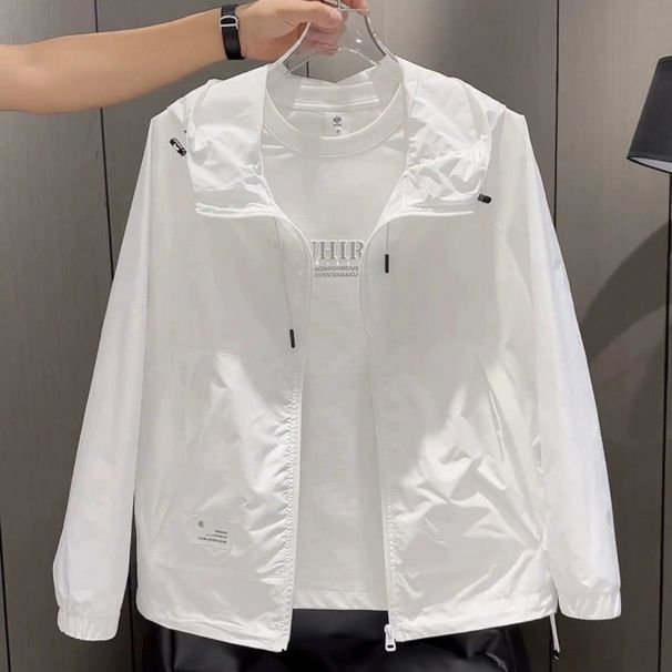Men's Summer Hooded Jacket - Lightweight Sun Protection Coat, Loose Fit Casual Streetwear Zipper Windbreaker (White, M-3XL)_viptrois.com